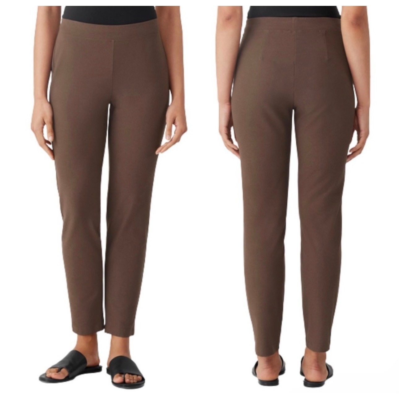 Eileen Fisher Washable Flex Ponte Slim Ankle Pants Brown Tencel Blend L Large